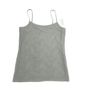 Ann Taylor Factory Tank Top Womens L Adjustable Straps Gray Lace Crochet Floral